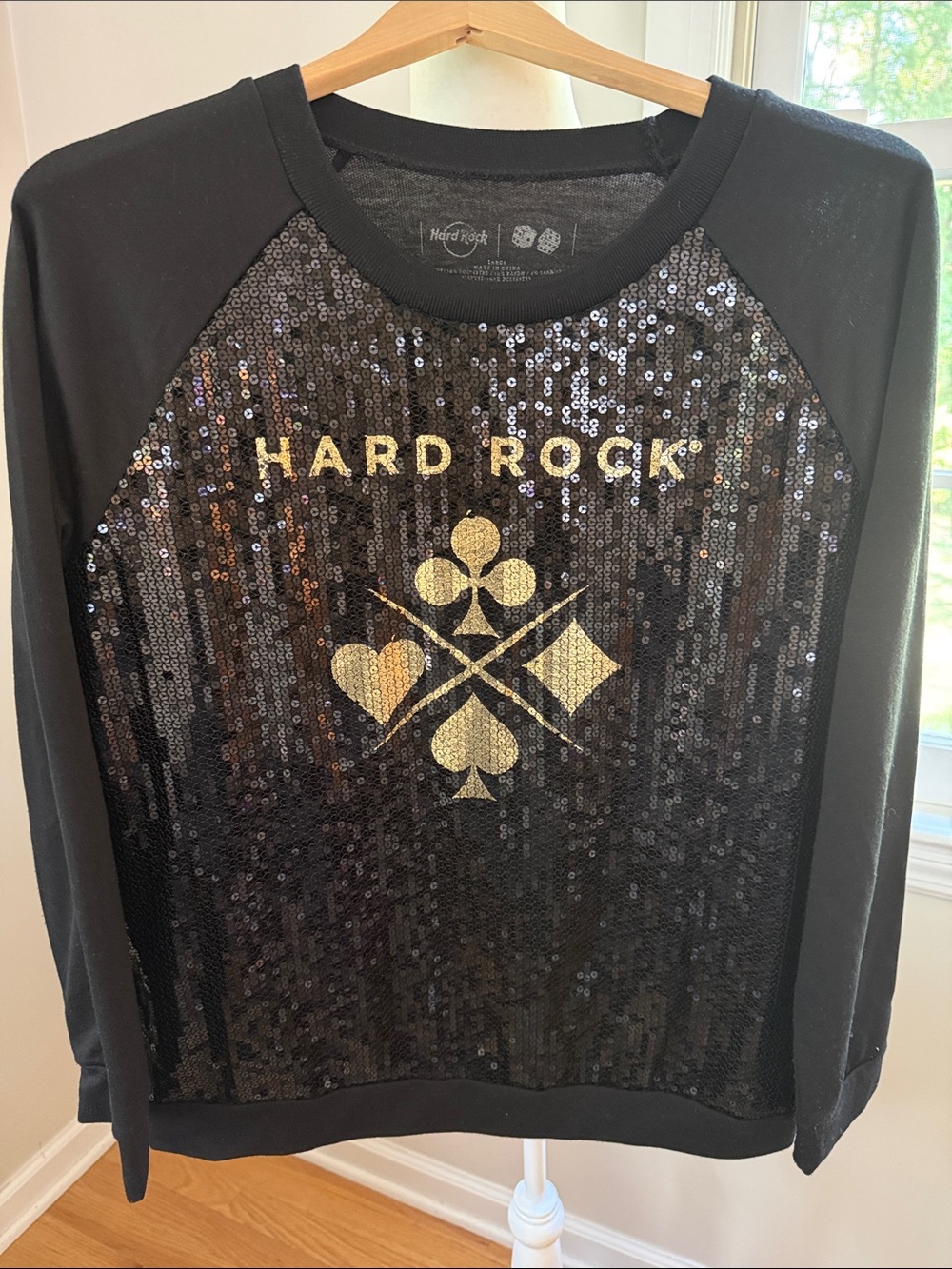 HARD ROCK CAFE “Hard Rock” Sequin Black Gold Soft Sweatshirt Size Large